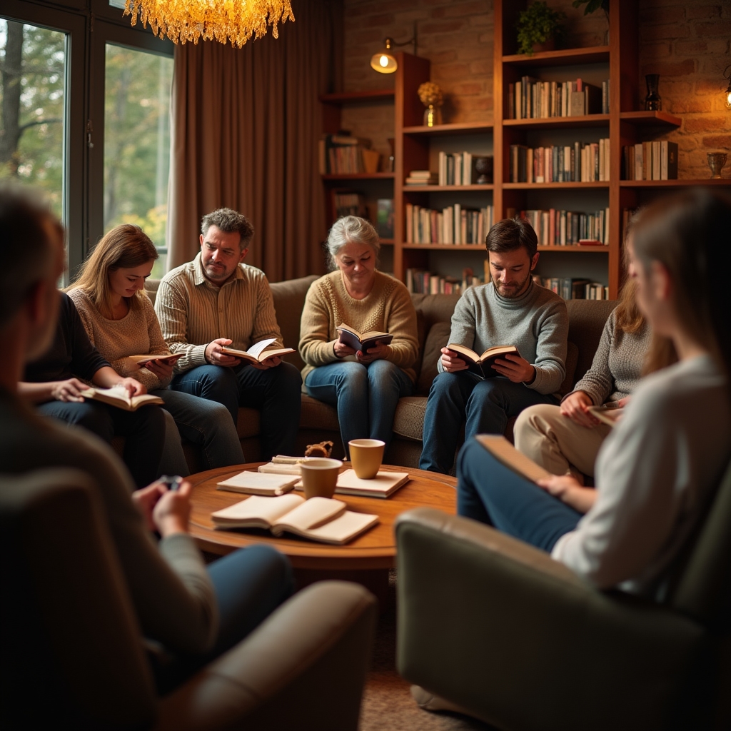 Personas reunidas en sesión de lectura compartida